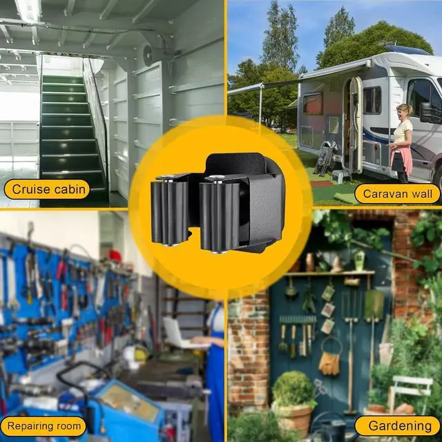 Alt view image 5 of 7 - Upgraded Magnetic Broom and Mop Holder Wall Mount, Space-Saving Heavy Duty No Drill Over the Door Broom Gripper RV Camper Wall Organizer,Black,2 Pcs