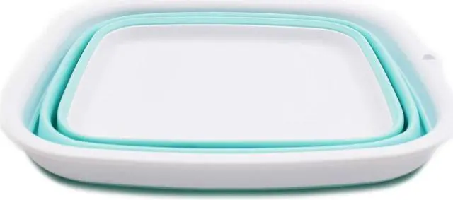 Alt view image 2 of 6 - SAMMART 7.7L (2 Gallon) Collapsible Tub - Foldable Dish Tub - Portable Washing Basin - Space Saving Plastic Washtub (White/Lake Green, S)