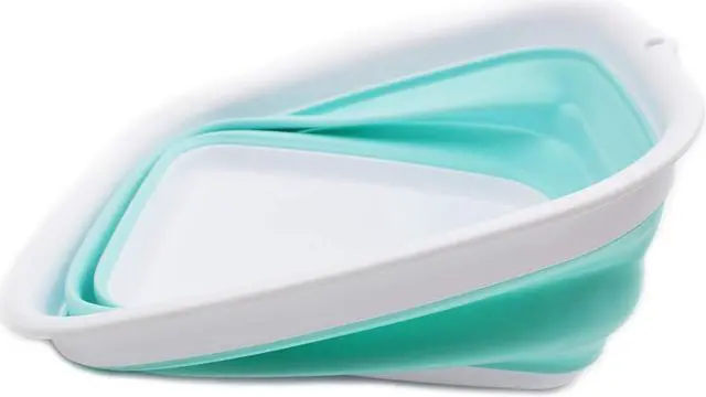 Alt view image 3 of 6 - SAMMART 7.7L (2 Gallon) Collapsible Tub - Foldable Dish Tub - Portable Washing Basin - Space Saving Plastic Washtub (White/Lake Green, S)