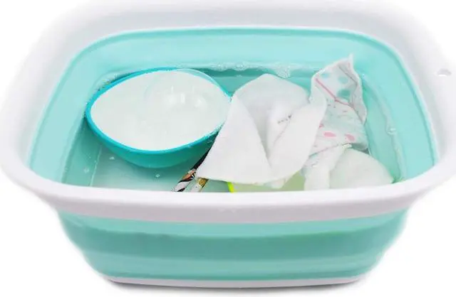 Alt view image 5 of 6 - SAMMART 7.7L (2 Gallon) Collapsible Tub - Foldable Dish Tub - Portable Washing Basin - Space Saving Plastic Washtub (White/Lake Green, S)