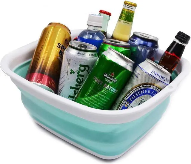Alt view image 6 of 6 - SAMMART 7.7L (2 Gallon) Collapsible Tub - Foldable Dish Tub - Portable Washing Basin - Space Saving Plastic Washtub (White/Lake Green, S)