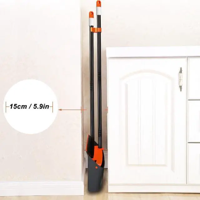 Alt view image 6 of 7 - TreeLen Broom and Dustpan Set with 52" Long Handle for Home Kitchen Room Office Lobby Floor Use Upright Stand Up Stand Up Broom with Dustpan Combo