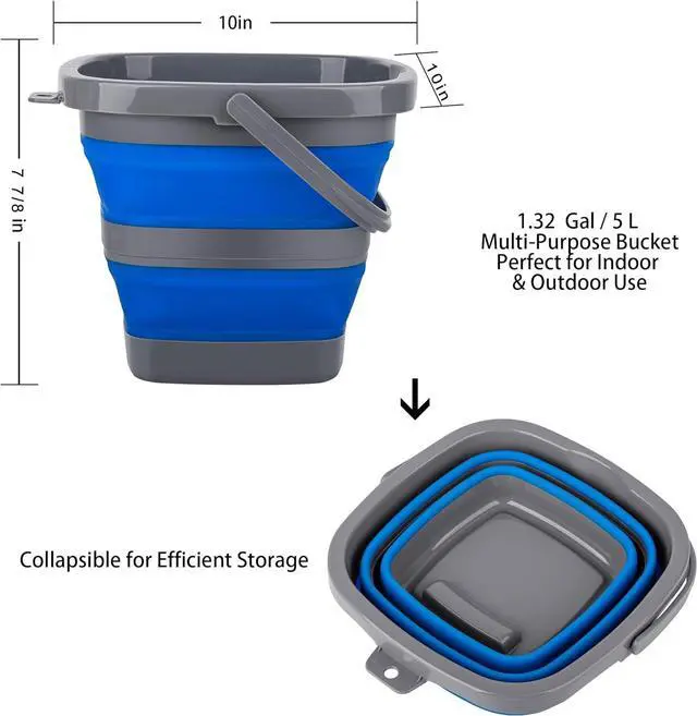 Alt view image 2 of 7 - 3 Pack Collapsible Bucket with 1.32 Gallon (5L) Each, Small Plastic Bucket for Sand or Beach, Portable Water Bucket for Cleaning, Fishing Water Pail