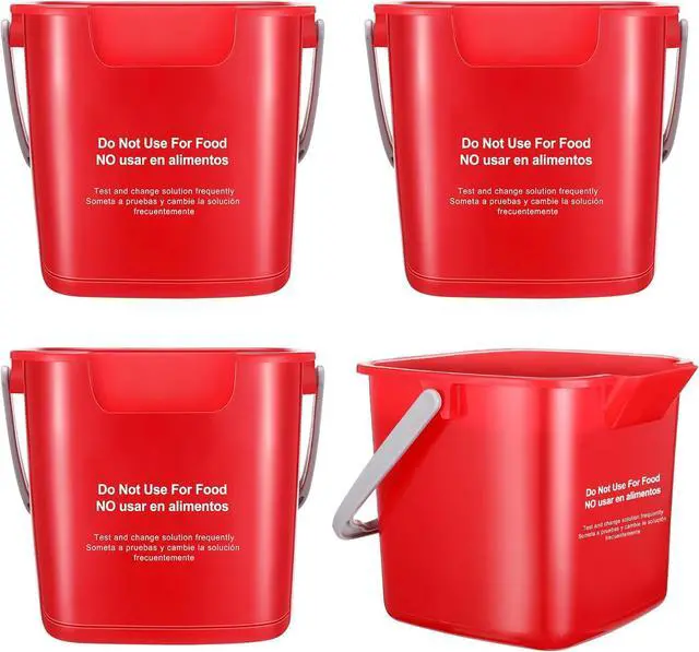 Main image of Yaomiao 4 Pcs Cleaning Bucket 3 Quart Small Sanitizing Square Bucket Detergent Pail with Measurements Spout and Handle for Home Commercial Use Restaurant Kitchen Office School (Red)