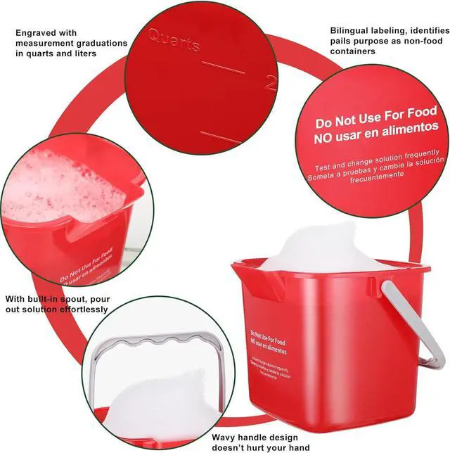 Alt view image 3 of 7 - Yaomiao 4 Pcs Cleaning Bucket 3 Quart Small Sanitizing Square Bucket Detergent Pail with Measurements Spout and Handle for Home Commercial Use Restaurant Kitchen Office School (Red)