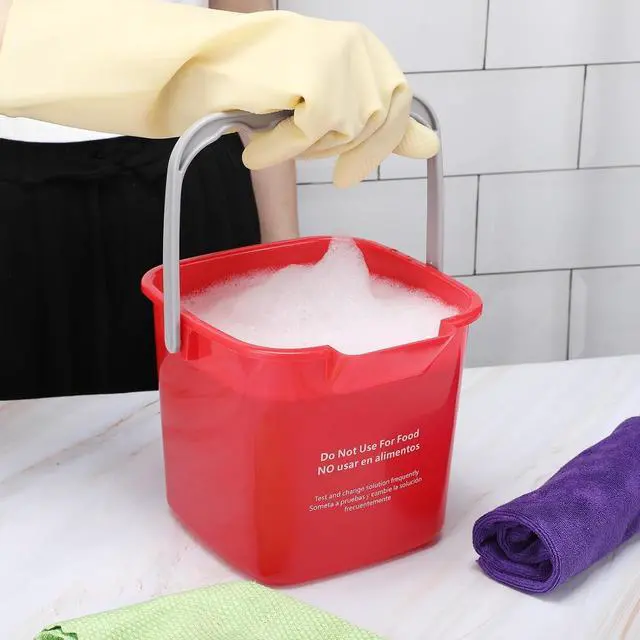 Alt view image 4 of 7 - Yaomiao 4 Pcs Cleaning Bucket 3 Quart Small Sanitizing Square Bucket Detergent Pail with Measurements Spout and Handle for Home Commercial Use Restaurant Kitchen Office School (Red)