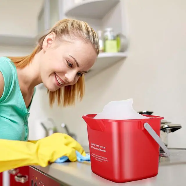 Alt view image 6 of 7 - Yaomiao 4 Pcs Cleaning Bucket 3 Quart Small Sanitizing Square Bucket Detergent Pail with Measurements Spout and Handle for Home Commercial Use Restaurant Kitchen Office School (Red)