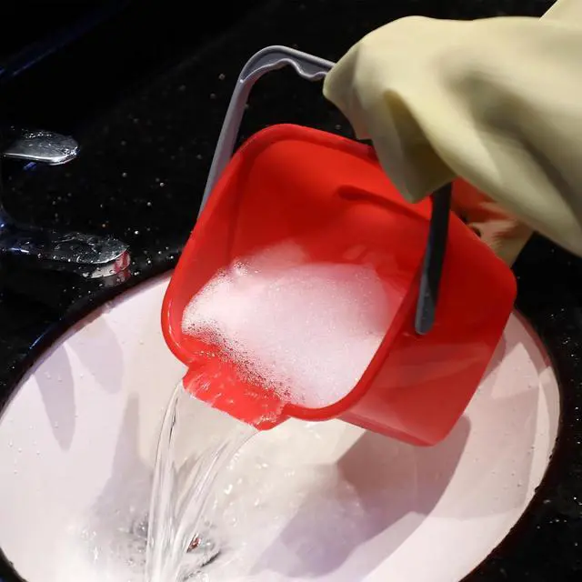 Alt view image 5 of 7 - Yaomiao 4 Pcs Cleaning Bucket 3 Quart Small Sanitizing Square Bucket Detergent Pail with Measurements Spout and Handle for Home Commercial Use Restaurant Kitchen Office School (Red)