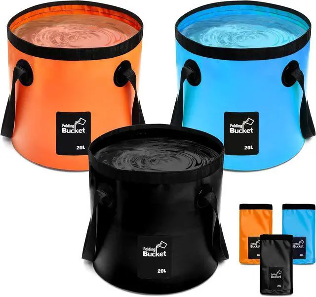 Main image of 3 Pcs 5 Gallon Bucket Collapsible Foldable Bucket with Handle for Camping Fishing Hiking to Hold Water Folding Container Carry Bag Multiple Use Portable Fold up Lightweight