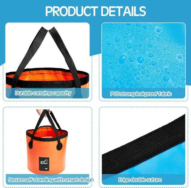 Alt view image 4 of 7 - 3 Pcs 5 Gallon Bucket Collapsible Foldable Bucket with Handle for Camping Fishing Hiking to Hold Water Folding Container Carry Bag Multiple Use Portable Fold up Lightweight