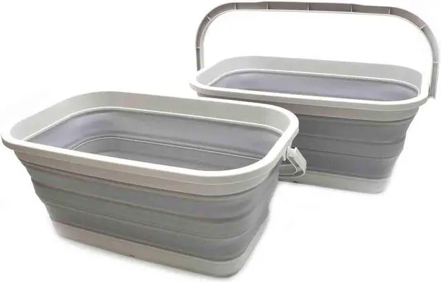 Main image of SAMMART Set of 2-11.6L (3.06 Gallon) Collapsible Rectangular Handy Basket/Bucket (Grey, 2)