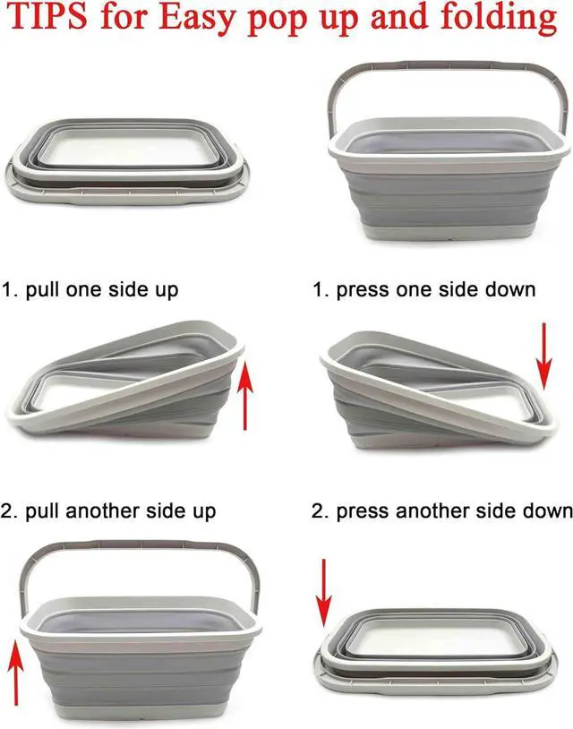 Alt view image 7 of 7 - SAMMART Set of 2-11.6L (3.06 Gallon) Collapsible Rectangular Handy Basket/Bucket (Grey, 2)
