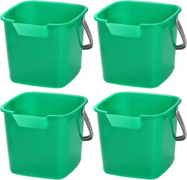 Main image of Peohud 4 Pack Sanitizing Buckets, 3 Quart Small Cleaning Buckets, Square Detergent Pail with Spout and Handle, Plastic Utility Bucket for Home Kitchen School Offices Commercial Use, Green