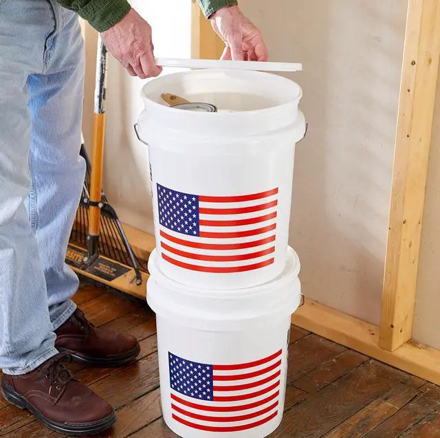 Alt view image 3 of 6 - United Solutions 5 Gallon Bucket, Heavy Duty Plastic Bucket, Comfortable Handle, Perfect for on The Job, Home Improvement, or Household Cleaning, White with USA Flag, Pack of 2