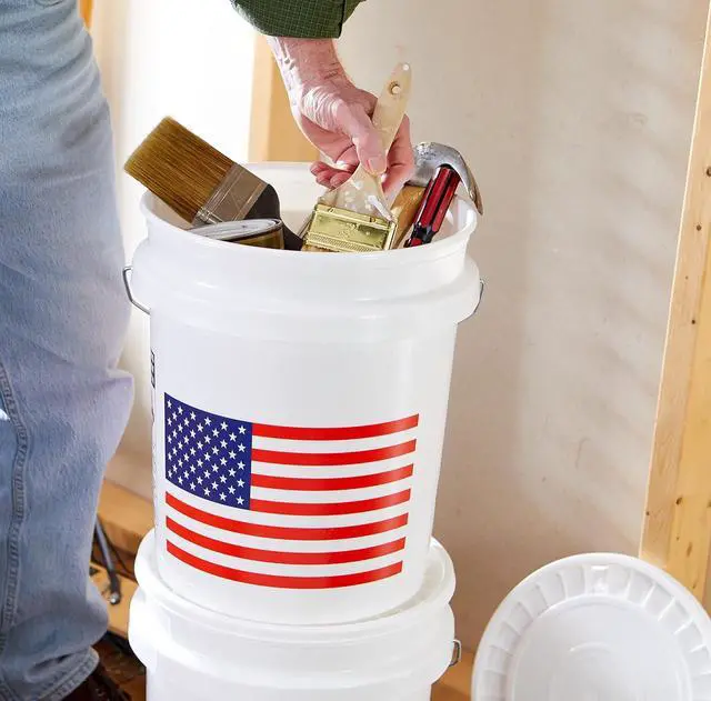 Alt view image 4 of 6 - United Solutions 5 Gallon Bucket, Heavy Duty Plastic Bucket, Comfortable Handle, Perfect for on The Job, Home Improvement, or Household Cleaning, White with USA Flag, Pack of 2