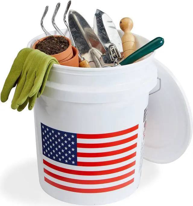 Alt view image 5 of 6 - United Solutions 5 Gallon Bucket, Heavy Duty Plastic Bucket, Comfortable Handle, Perfect for on The Job, Home Improvement, or Household Cleaning, White with USA Flag, Pack of 2