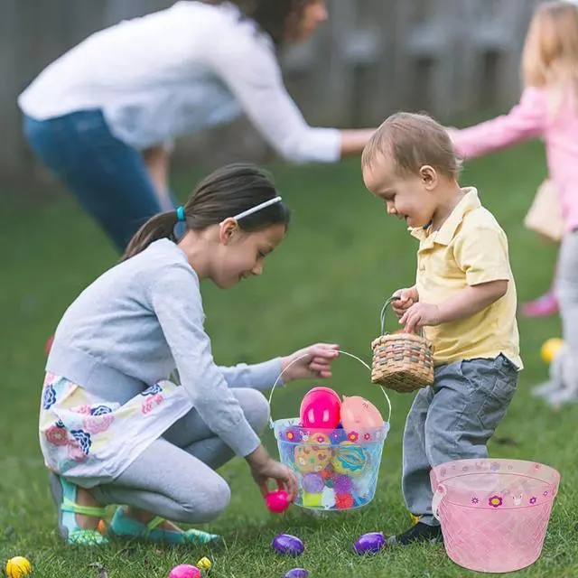 Alt view image 5 of 7 - Zcaukya Easter Buckets, 3 Packs Clear Plastic Kids Easter Baskets with Handles, Empty Plastic Easter Pails for Easter Egg Hunt Party Favors, Green, Blue, Pink