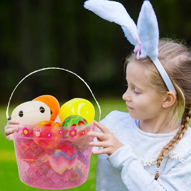 Alt view image 6 of 7 - Zcaukya Easter Buckets, 3 Packs Clear Plastic Kids Easter Baskets with Handles, Empty Plastic Easter Pails for Easter Egg Hunt Party Favors, Green, Blue, Pink