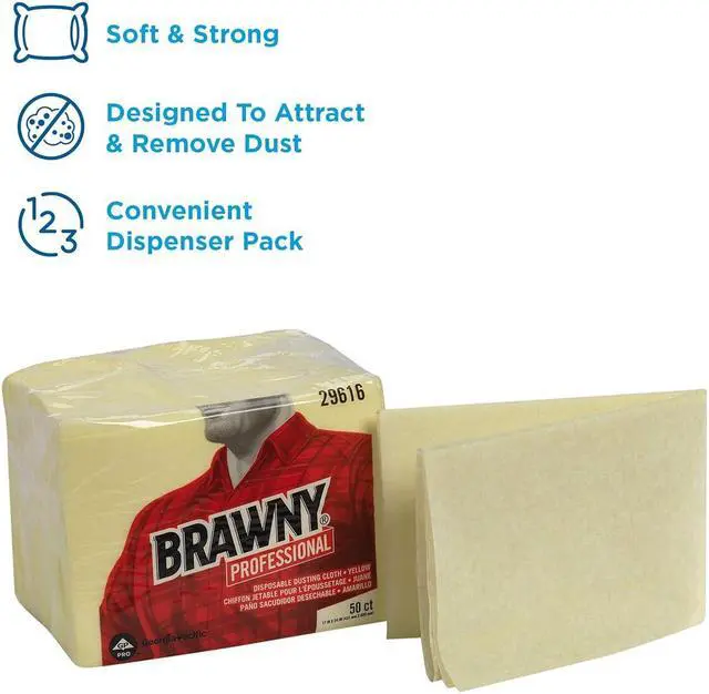 Alt view image 2 of 7 - Brawny Yellow 1/8 Fold Disposable Dusting Cloth by GP PRO (Georgia-Pacific), 24" Length x 17" Width, 29616 (Case of 4 Packs, 50 Cloths per Pack)