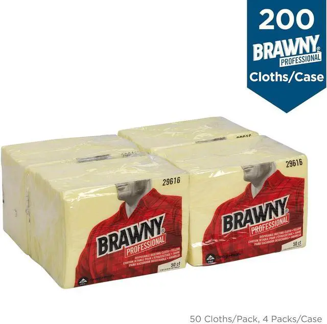 Alt view image 3 of 7 - Brawny Yellow 1/8 Fold Disposable Dusting Cloth by GP PRO (Georgia-Pacific), 24" Length x 17" Width, 29616 (Case of 4 Packs, 50 Cloths per Pack)