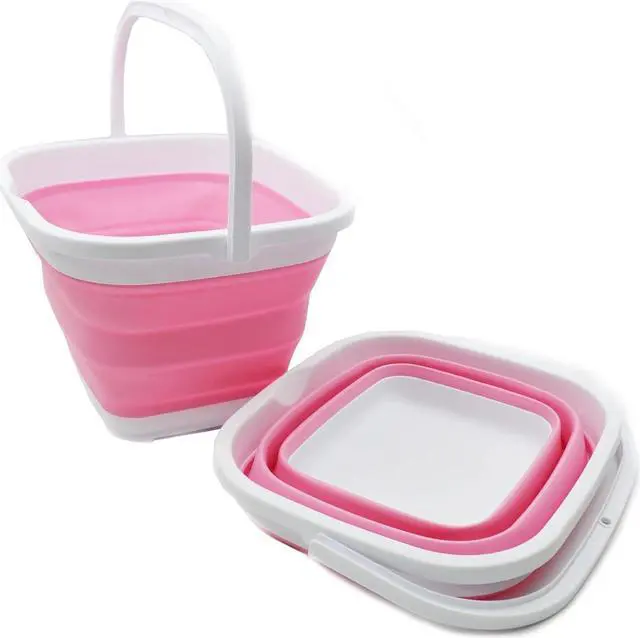 Main image of SAMMART 10L (2.6 gallon) Collapsible Rectangular Handy Bucket (White/Pink (Set of 2))