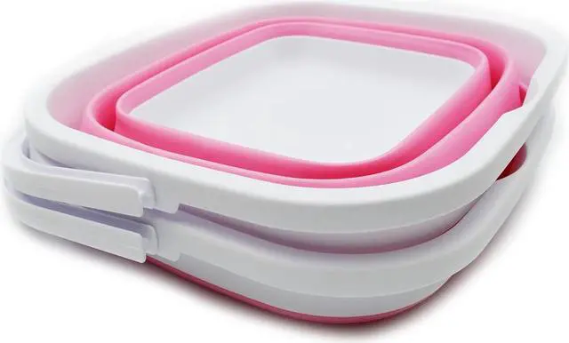 Alt view image 2 of 7 - SAMMART 10L (2.6 gallon) Collapsible Rectangular Handy Bucket (White/Pink (Set of 2))
