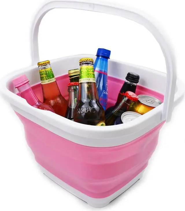 Alt view image 5 of 7 - SAMMART 10L (2.6 gallon) Collapsible Rectangular Handy Bucket (White/Pink (Set of 2))