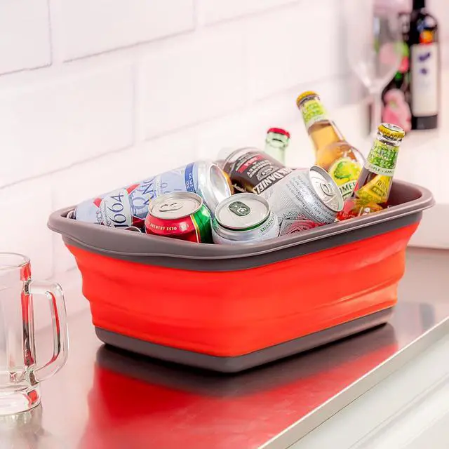 Alt view image 4 of 5 - SAMMART 10L (2.6 Gallons) Collapsible Tub - Foldable Dish Tub - Portable Washing Basin - Space Saving Plastic Washtub (Grey/Orange)