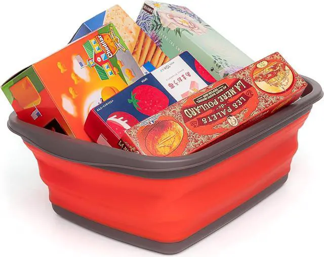 Alt view image 5 of 5 - SAMMART 10L (2.6 Gallons) Collapsible Tub - Foldable Dish Tub - Portable Washing Basin - Space Saving Plastic Washtub (Grey/Orange)