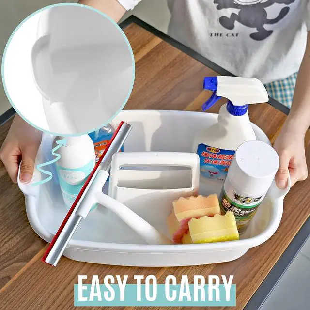 Alt view image 5 of 7 - Cleaning Caddy Organizer with Handle, White Plastic Bucket for Cleaning Supplies Products, Cleaning Tool Storage Tote, 2 Pack