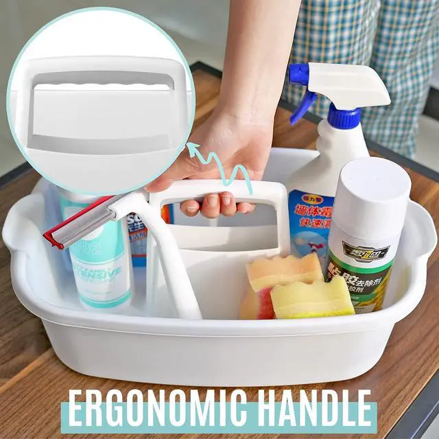 Alt view image 6 of 7 - Cleaning Caddy Organizer with Handle, White Plastic Bucket for Cleaning Supplies Products, Cleaning Tool Storage Tote, 2 Pack