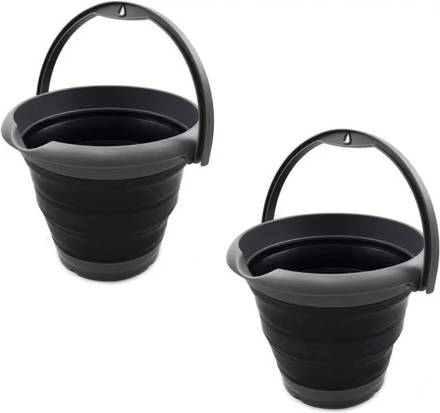 Main image of SAMMART Set of 2-5L (1.32Gallon) Collapsible Fishing Bucke - Foldable Round Tub - Portable Plastic Water Pail - Space Saving Outdoor Waterpot(2, Grey/Black)