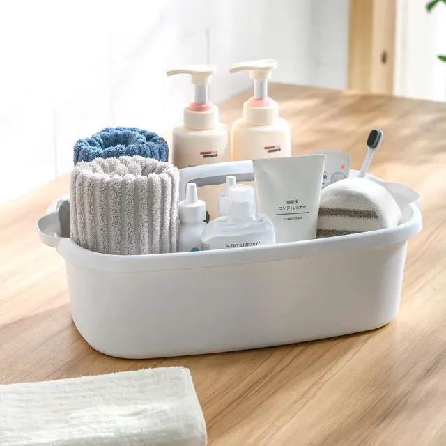 Alt view image 7 of 7 - Cleaning Caddy Organizer with Handle, White Plastic Bucket for Cleaning Supplies Products, Cleaning Tool Storage Tote, 2 Pack