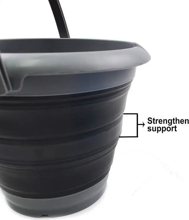 Alt view image 4 of 7 - SAMMART Set of 2-5L (1.32Gallon) Collapsible Fishing Bucke - Foldable Round Tub - Portable Plastic Water Pail - Space Saving Outdoor Waterpot(2, Grey/Black)