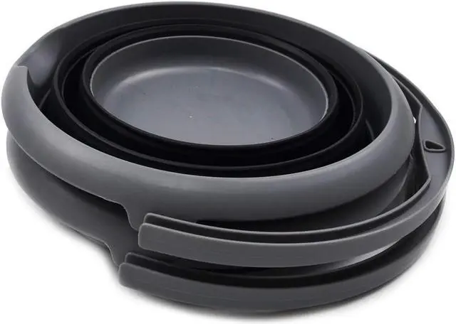 Alt view image 2 of 7 - SAMMART Set of 2-5L (1.32Gallon) Collapsible Fishing Bucke - Foldable Round Tub - Portable Plastic Water Pail - Space Saving Outdoor Waterpot(2, Grey/Black)