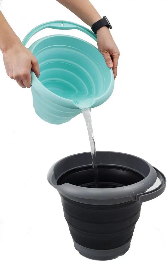 Alt view image 6 of 7 - SAMMART Set of 2-5L (1.32Gallon) Collapsible Fishing Bucke - Foldable Round Tub - Portable Plastic Water Pail - Space Saving Outdoor Waterpot(2, Grey/Black)
