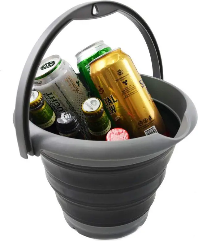 Alt view image 7 of 7 - SAMMART Set of 2-5L (1.32Gallon) Collapsible Fishing Bucke - Foldable Round Tub - Portable Plastic Water Pail - Space Saving Outdoor Waterpot(2, Grey/Black)