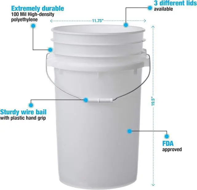 Alt view image 2 of 6 - Letica Premium 7 Gallon Bucket, HDPE, Natural, 6 Pack