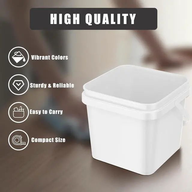 Alt view image 3 of 6 - Mifoci 4 Pcs Plastic Bucket 5 Quart Square Cleaning Bucket Utility Small Pail with Handle for House Cleaning Storage Livestock Feeding Car Washing (White,Black)