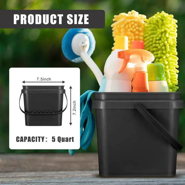 Alt view image 2 of 6 - Mifoci 4 Pcs Plastic Bucket 5 Quart Square Cleaning Bucket Utility Small Pail with Handle for House Cleaning Storage Livestock Feeding Car Washing (White,Black)