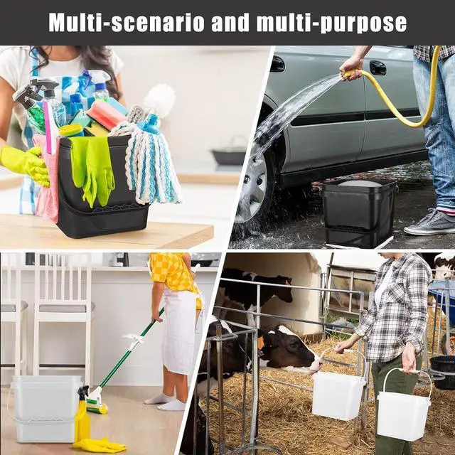 Alt view image 4 of 6 - Mifoci 4 Pcs Plastic Bucket 5 Quart Square Cleaning Bucket Utility Small Pail with Handle for House Cleaning Storage Livestock Feeding Car Washing (White,Black)