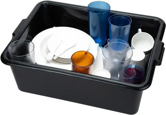 Main image of Restaurantware TUB ONLY: RW Clean 22 Inch x 15.7 Inch Bus Tub 1 Deep Bus Box - Lid Sold Separately With Handles Black Plastic Restaurant Tub Heavy-Duty For Kitchen Organization
