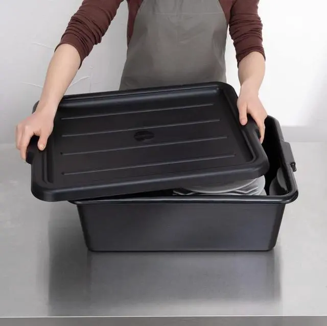 Alt view image 4 of 7 - Restaurantware TUB ONLY: RW Clean 22 Inch x 15.7 Inch Bus Tub 1 Deep Bus Box - Lid Sold Separately With Handles Black Plastic Restaurant Tub Heavy-Duty For Kitchen Organization