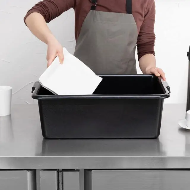 Alt view image 6 of 7 - Restaurantware TUB ONLY: RW Clean 22 Inch x 15.7 Inch Bus Tub 1 Deep Bus Box - Lid Sold Separately With Handles Black Plastic Restaurant Tub Heavy-Duty For Kitchen Organization