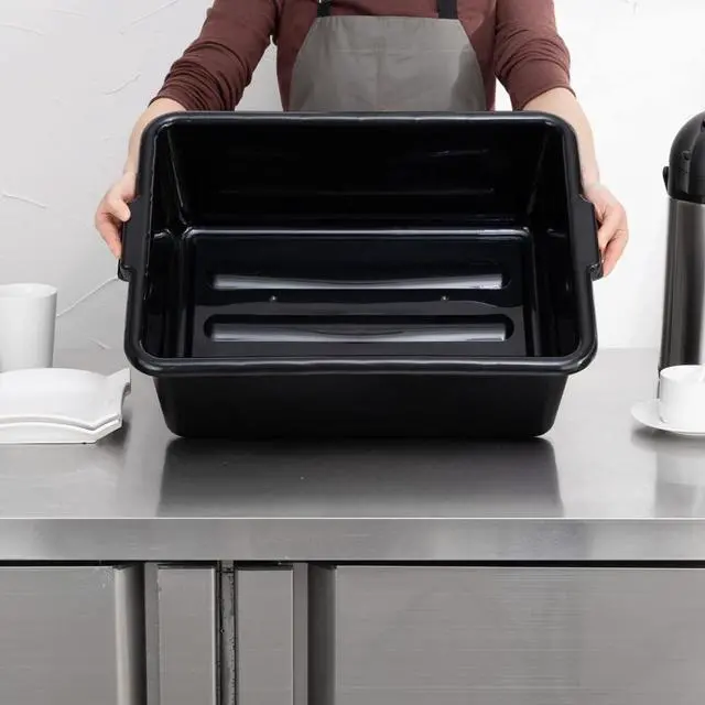 Alt view image 5 of 7 - Restaurantware TUB ONLY: RW Clean 22 Inch x 15.7 Inch Bus Tub 1 Deep Bus Box - Lid Sold Separately With Handles Black Plastic Restaurant Tub Heavy-Duty For Kitchen Organization