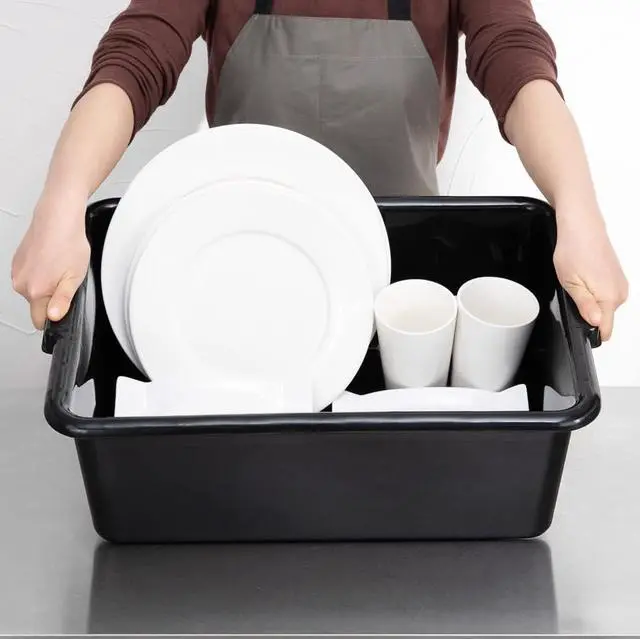 Alt view image 7 of 7 - Restaurantware TUB ONLY: RW Clean 22 Inch x 15.7 Inch Bus Tub 1 Deep Bus Box - Lid Sold Separately With Handles Black Plastic Restaurant Tub Heavy-Duty For Kitchen Organization