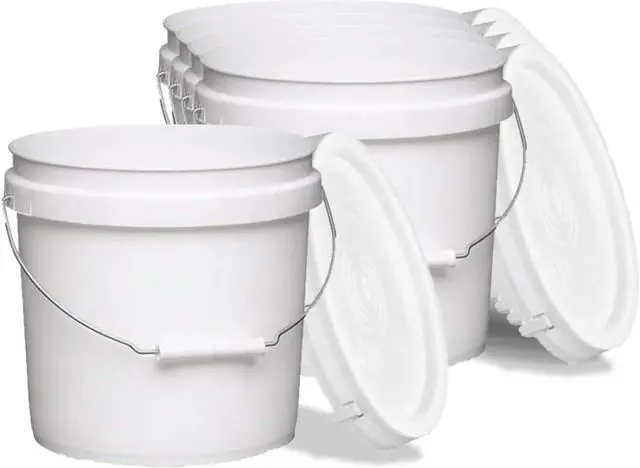 Main image of White Pails and Lids - Heavy Duty Buckets for Storage - Economical, Durable and Easy to Use (2Gallon 5Pack)
