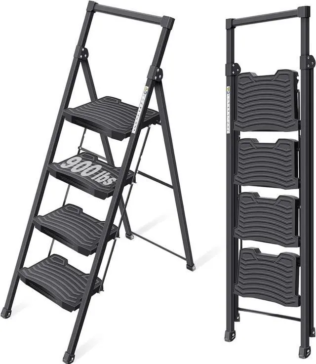 Main image of KINGRACK Step Ladder 4 Step Folding, 900lbs 4 Step Ladder with Anti-Slip Wide Pedal and Handrails, Lightwight Household Ladder, Pass 900LBS Testing, for Your Kitchen, Pantry, Closets, Office Use
