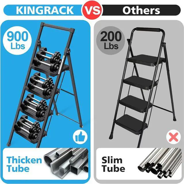 Alt view image 2 of 7 - KINGRACK Step Ladder 4 Step Folding, 900lbs 4 Step Ladder with Anti-Slip Wide Pedal and Handrails, Lightwight Household Ladder, Pass 900LBS Testing, for Your Kitchen, Pantry, Closets, Office Use