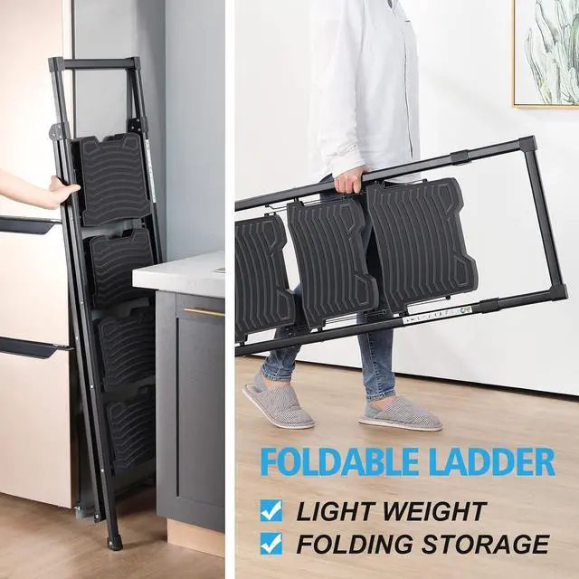 Alt view image 5 of 7 - KINGRACK Step Ladder 4 Step Folding, 900lbs 4 Step Ladder with Anti-Slip Wide Pedal and Handrails, Lightwight Household Ladder, Pass 900LBS Testing, for Your Kitchen, Pantry, Closets, Office Use